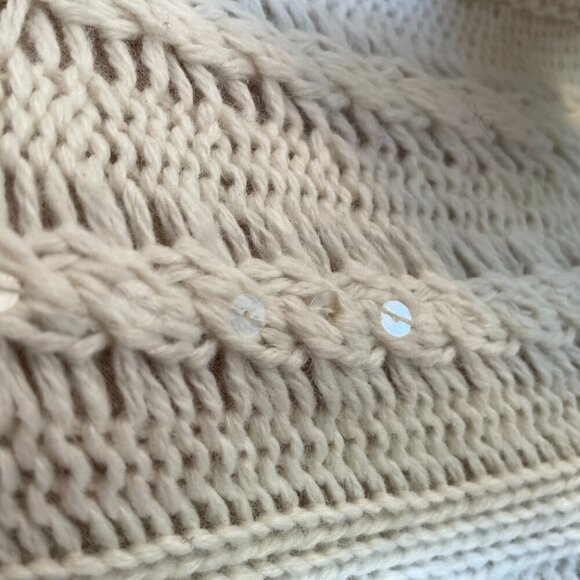 Coldwater Creek Women's Ivory Wool Button Sequin Cable Knit Cardigan, Size M - Picture 6 of 10
